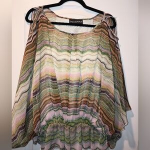 Talk of the Walk Maeve Top Womens Large Multicolor Floral Ceresco Peasant Boho